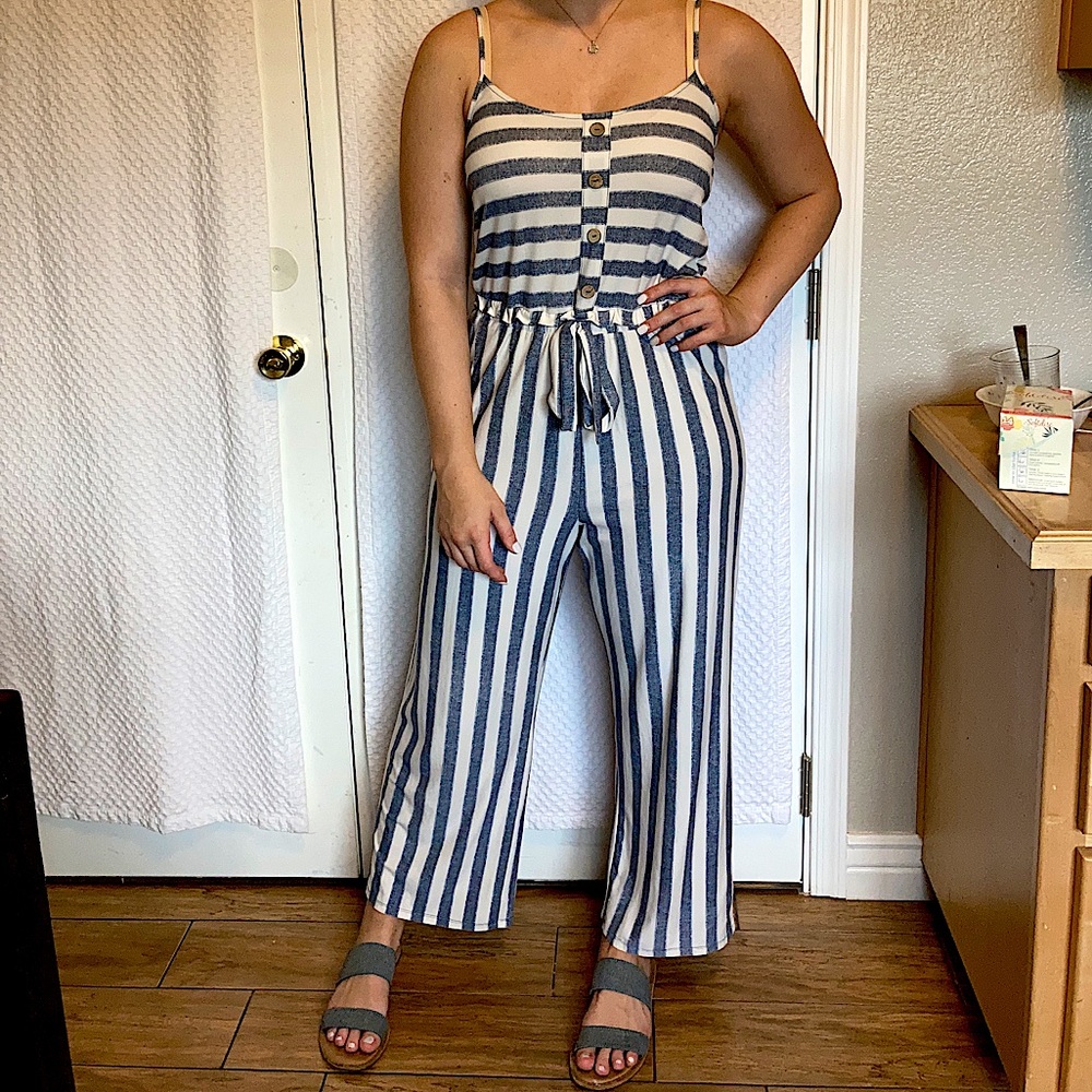 Blue and white stripped summer jumper